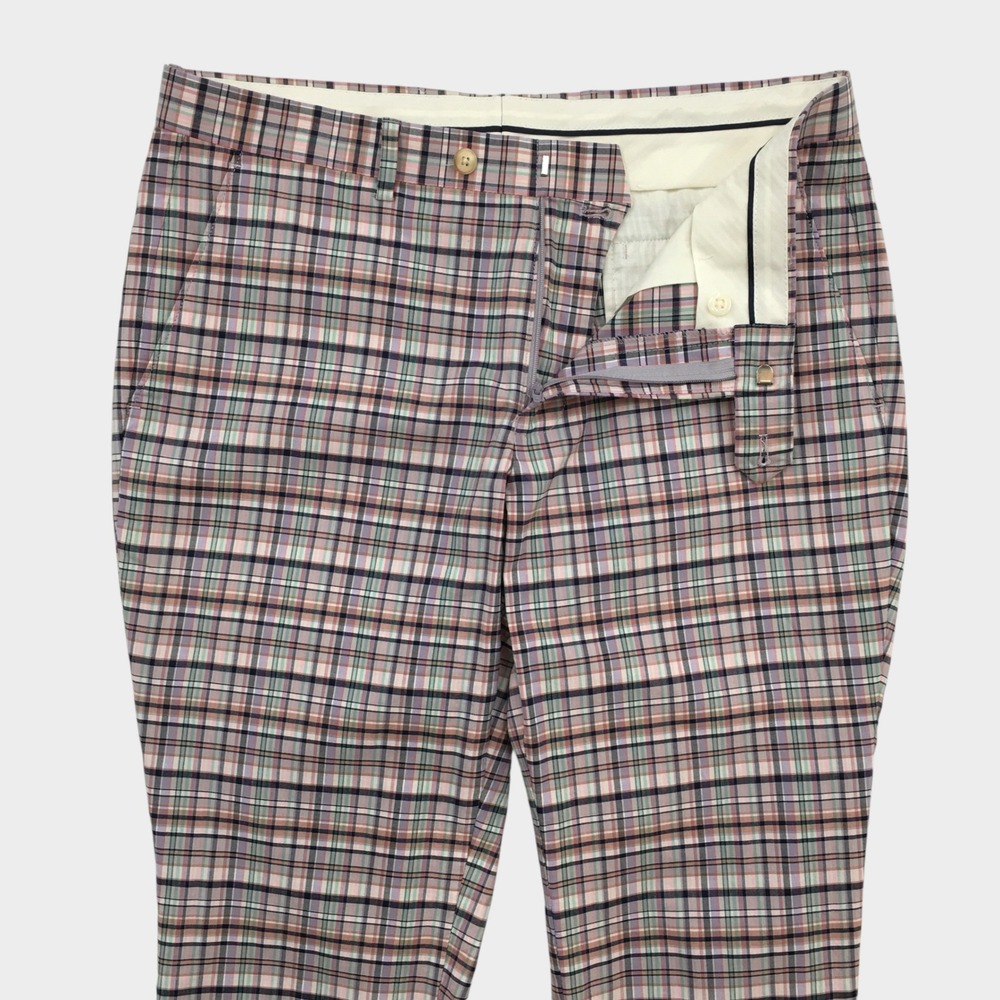 Ralph Lauren Mens Plaid Casual Dress Pants Pink Purple Blue Cotton Stretch 33x28